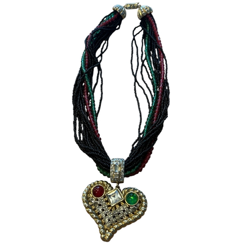 Valentino Garavani Vintage Heart-Pendant Crystal Necklace (1980's)